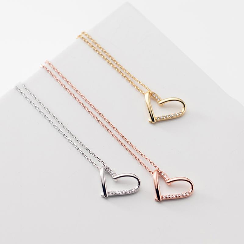 Sterling Silver Romantic Korean Heart Love Pendant Choker Necklace for Women Fashion Weddings Partiy Jewelry Gift