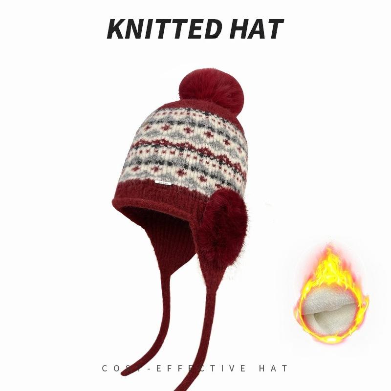 

Зимова оксамитова потовщена вушна захисна в язана шапка для вулиці, тепла, для захисту від холоду, дитяча One size fits all [56-60cm] (fleece-lined)