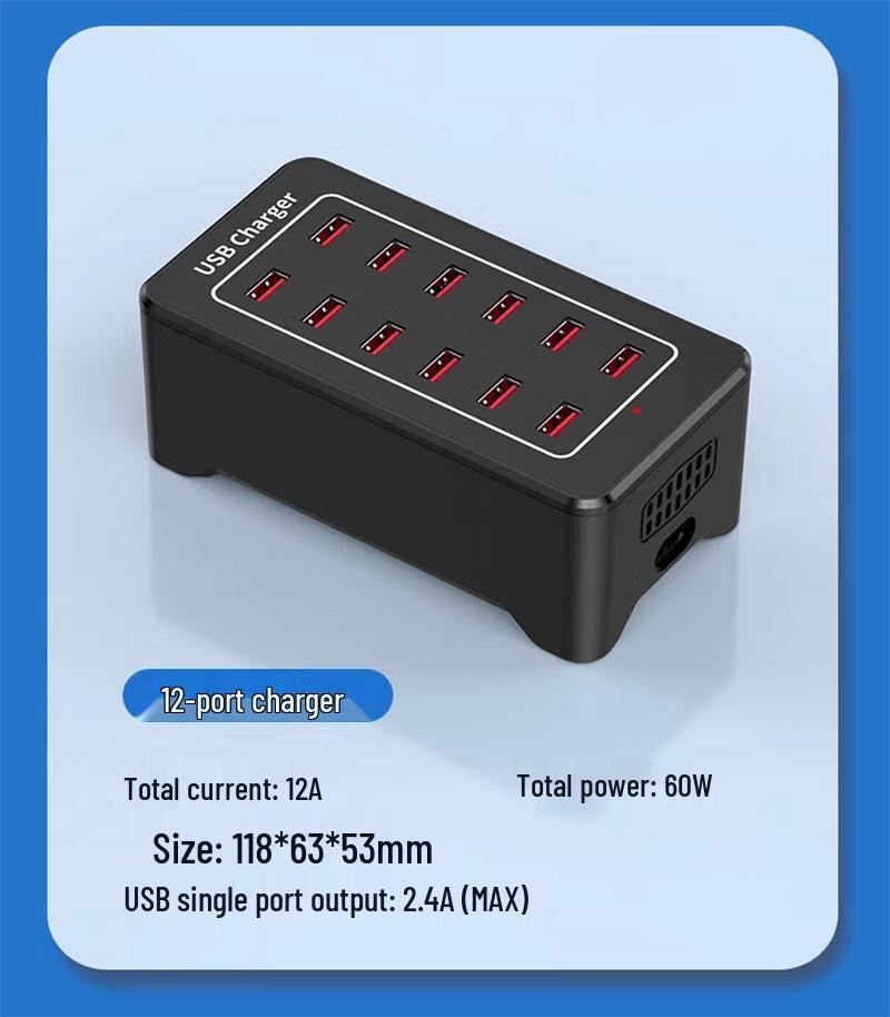 150W Multi-Port USB Charger, 1A/2A, with 10, 15, 20, and 30-Port Fast Charging