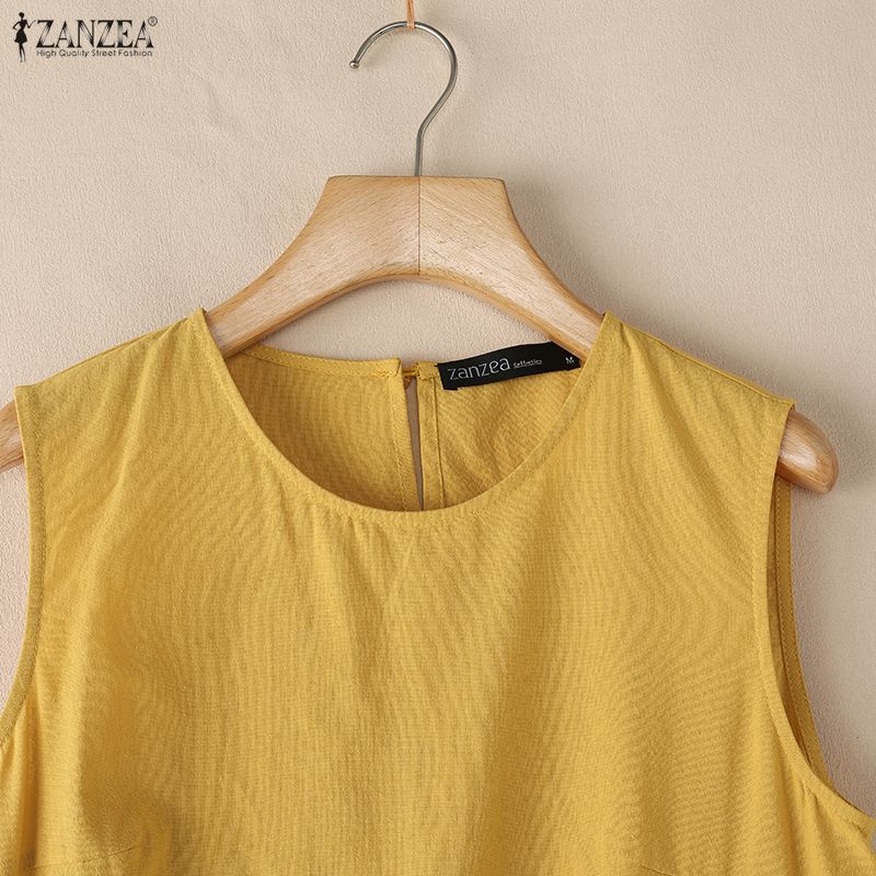 ZANZEA Abito estivo casual senza maniche con scollo rotondo da donna