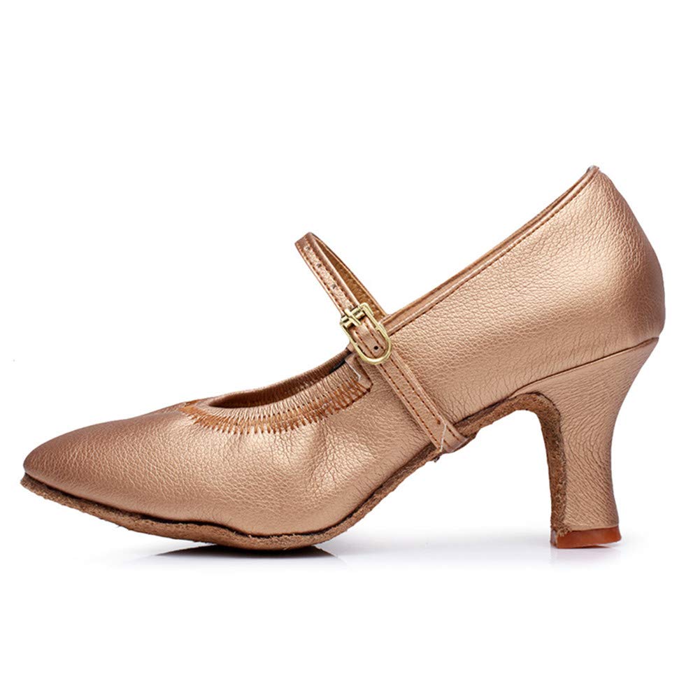 [Karen] Women's Latin Dance Shoes, Ballroom and Modern Dance Shoes, Suede Sole, 7cm Heel, Bronze, 25.0cm