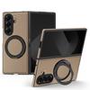 KEYSION 360° Rotating Magnetic Ring Stand PU Leather Case for MagSafe for Samsung Z Fold 7 5G Wireless Charging Phone Back Cover