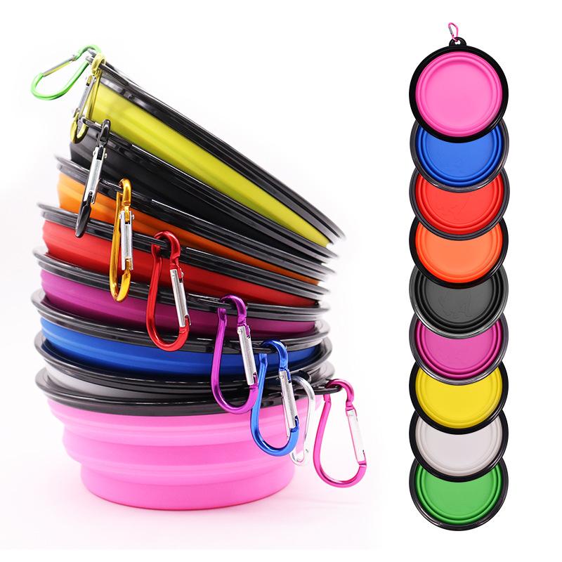 Zusammenklappbarer Futter- und Wassernapf für Hunde aus Silikon für den Außenbereich, Camping, Reisen, tragbar, zusammenklappbar, Haustierbedarf, Futternäpfe mit Karabiner