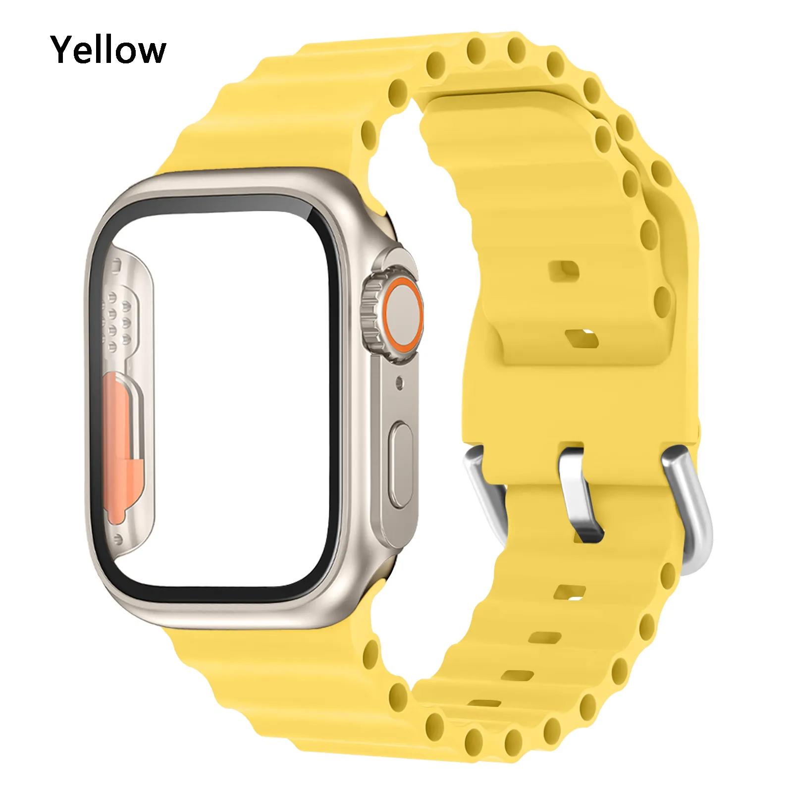 

Загартоване скло з оновленим корпусом ПК до силіконового ремінця Ultra Ultra 2 для смарт-годинника 9 8 7 45 мм 44 мм 41 мм 40 мм для годинника Series 4 5 6 Se 3 2 1 45mm for apple watch жовтий