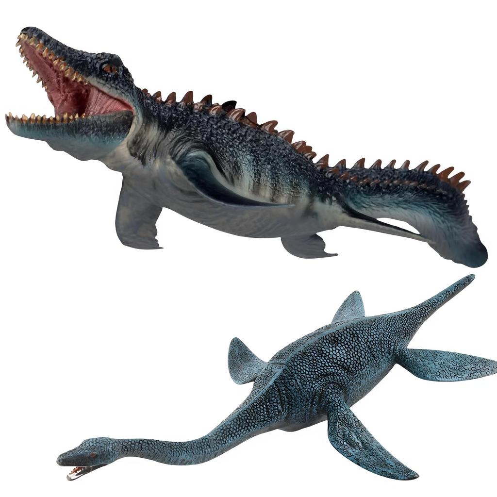 Donalee Sea Dinosaur Figures, 30cm, Impressive, Realistic Mosasaurus and Plesiosaurus Dinosaur Models, PVC, Durable Toys for Kids (Set of 2