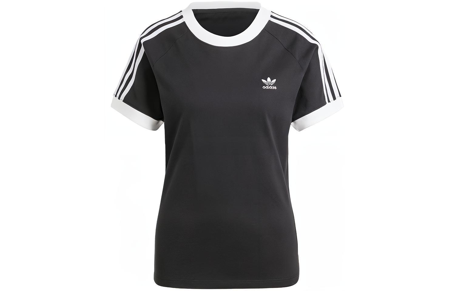Adidas Originals T Shirts Women s Black Crew Neck Moderate Straight Fit IK4051 S