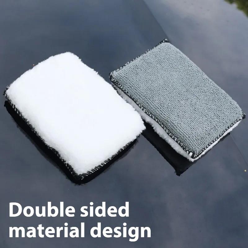 1/2/4/6PCS Soft Double Side Microfiber Scrubbing Sponge Car Leather Cleaning Microfiber Towel Wax Sponge Auto Detailing Tools