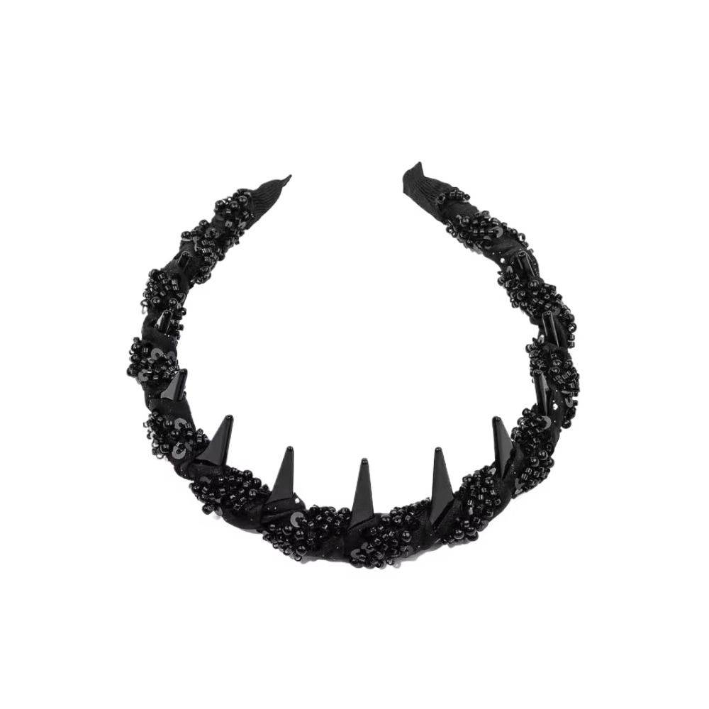 Korean Style High Cranial Top Headband Fluffy Non-slip Hair Hoop Wave Headband with Beaded  Travel