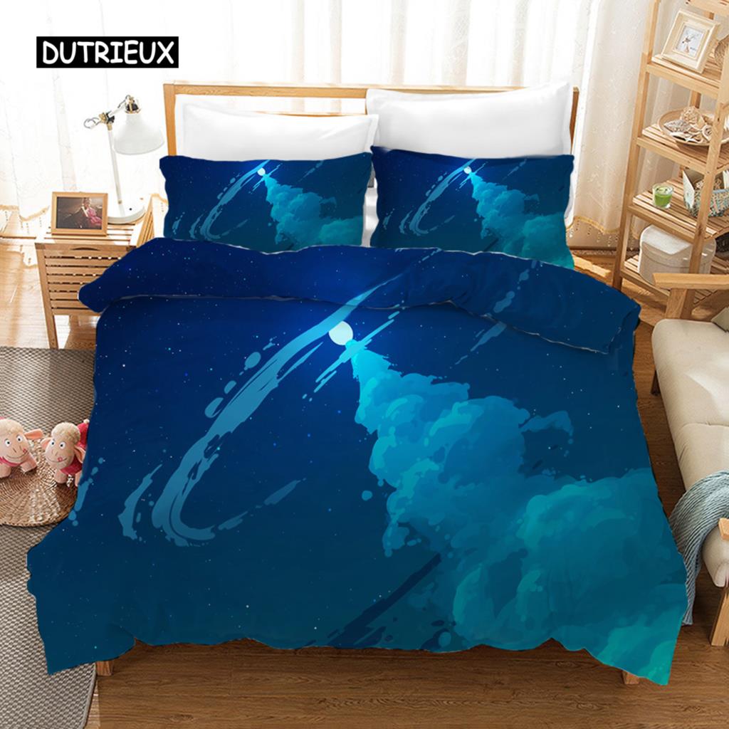 Starry Sky Duvet Cover Set Microfiber Outer Space Theme Comforter Cover Teens Boys Quilt Cover 3D Starry Sky Series Bedding Set