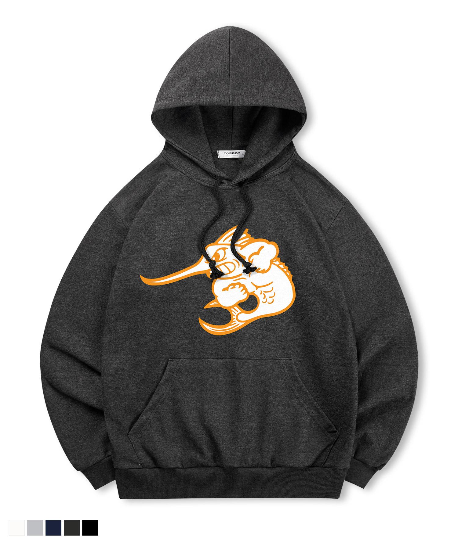Top Boy [Non-Fleece Or Fleece] Muscle Fish Print Hooded Sweatshirt (Type B) (Fleece-Lined) Melange Pth1064/2Xl