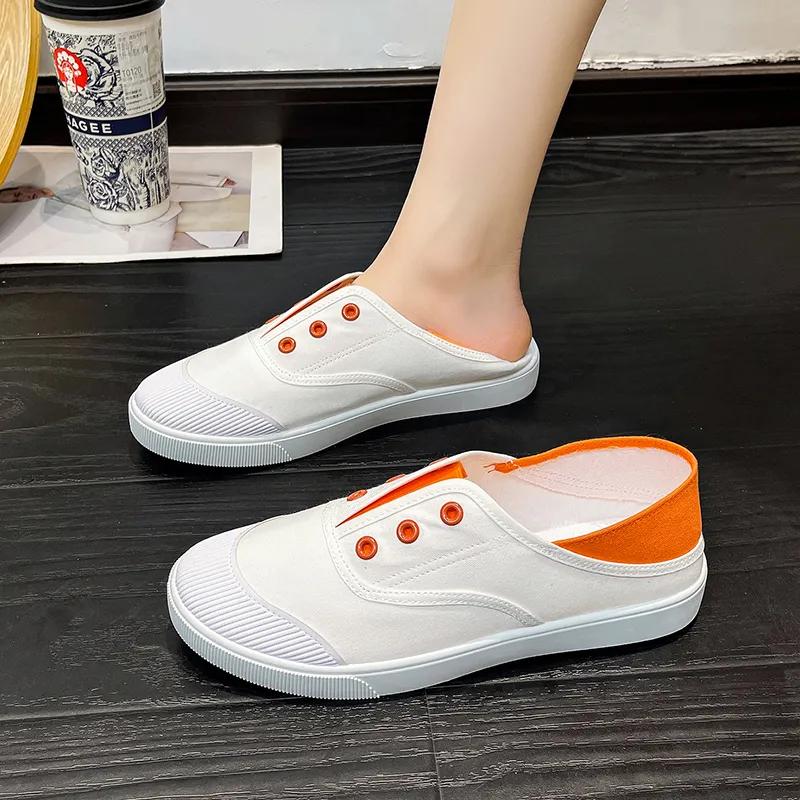 Zapatos De Mujer Women Classic Round Toe White Canvas High Quality Anti Skid Slip on Flat Shoes Lady Black Shoes A1457