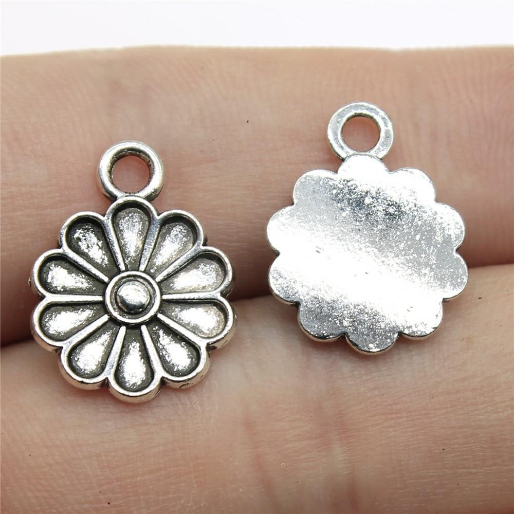 20 Stück Blumenanhänger Antiksilberfarbe Sonnenblumenanhänger Schmuck DIY Gänseblümchen-Anhänger Für Armbandherstellung