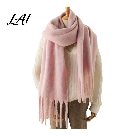 Oversized Cozy Winter Scarf Thickened Imitation Rabbit Velvet with Tassels for Women Solid Color Stylish Long Draped Neck Wrap Warm Shawl,