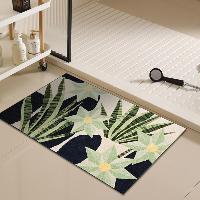 Tropical Plants and Ginkgo Leaf Printed Floor Mat, Non-slip Floor Mat Suitable for Bathrooms Entrance Areas and Home Decoration