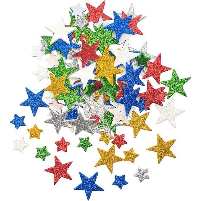 Stickers - Multicolore - Lot de 216 étoiles - 3 tailles - Autocollants - Pailletés