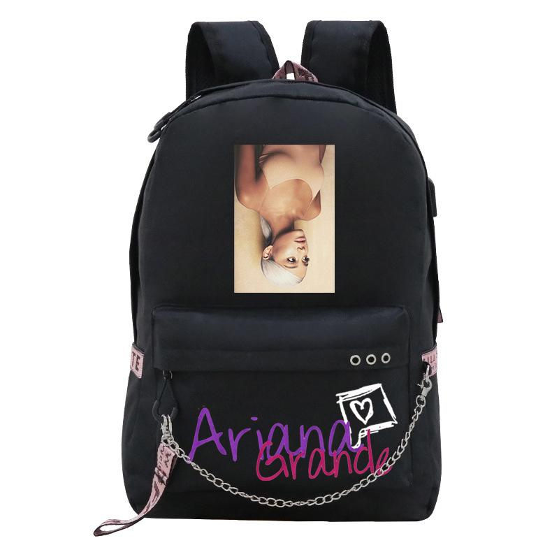 Pop Singer Ariana Grande Ariana Print Chain Webbing Backpack Multipurpose Backpack