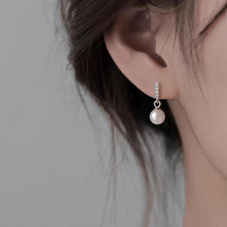 925 Sterling Silver Needle Pearl Stud Earrings - 2023 Women's Light Luxury, High-End Niche Design