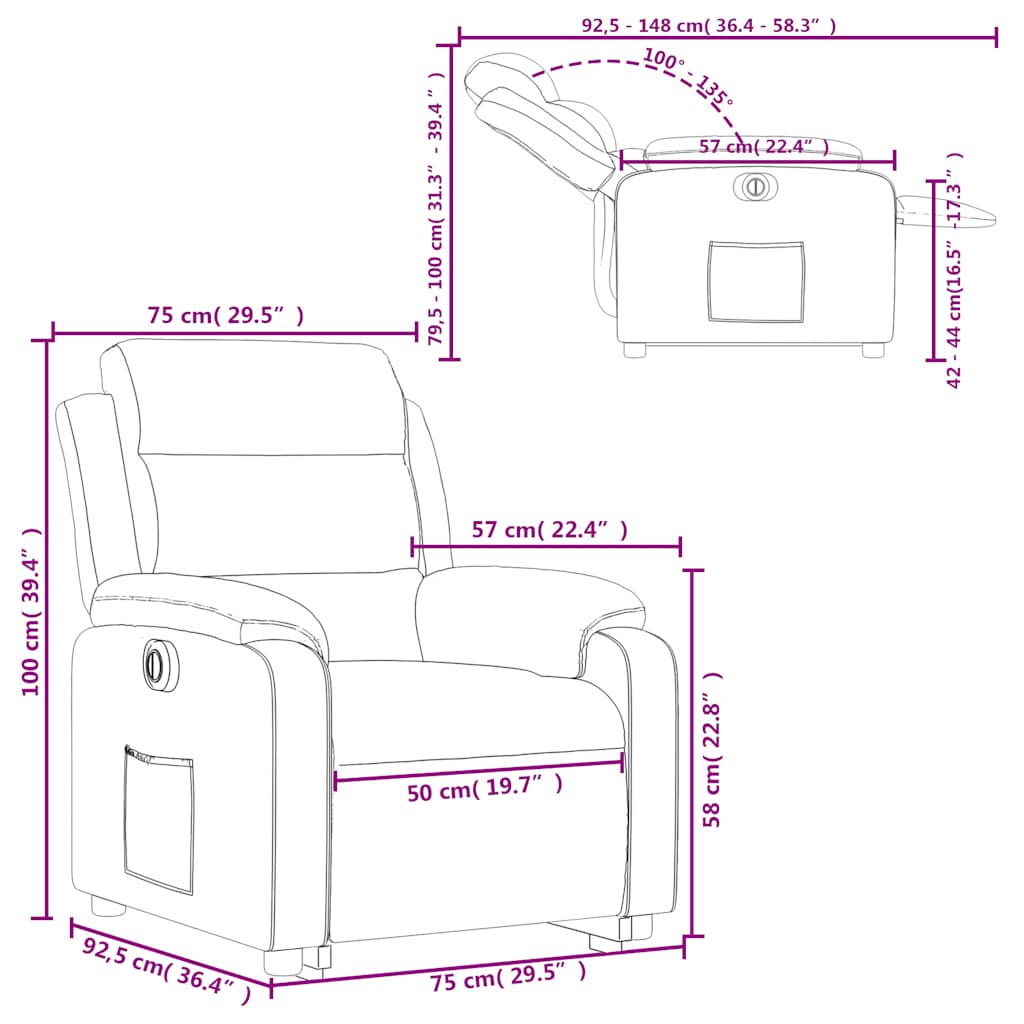 Recliner Chair with Lift Assistance Electric Brown Fabric