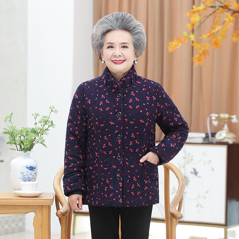 Stylish Plus Size Cotton-Padded Winter Jacket for Elderly Women - Thickened, Warm, Velvet-Lined Outerwear