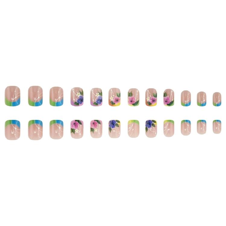 Square Nail Tips Flower Fake Nail Glues On Nail Stick On Nail Press On Nail Artificial False Nail for Womens and Girls