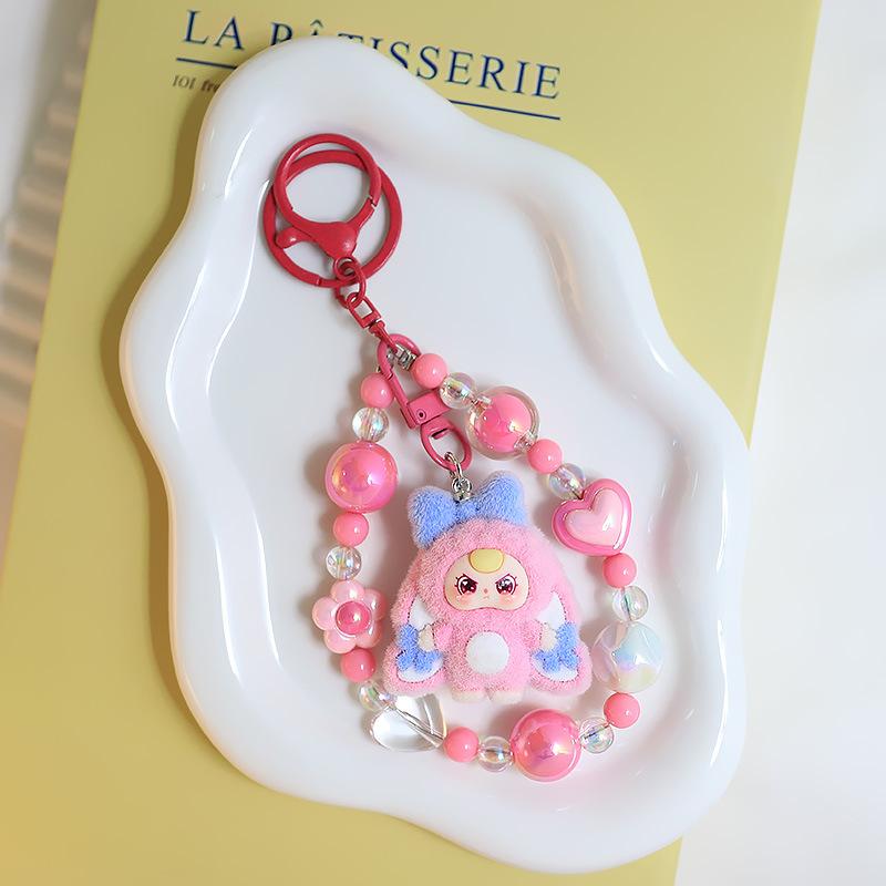 Baby Mini Three Flocking Keychain Trendy Figures Key Chain Cute Kawaii Dora Wendy Doll Keyring Bag Charms Christmas Gifts