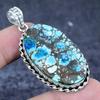 Tibetan Turquoise Gemstone 925 Sterling Silver Jewelry Pendant 2.25" O1v17