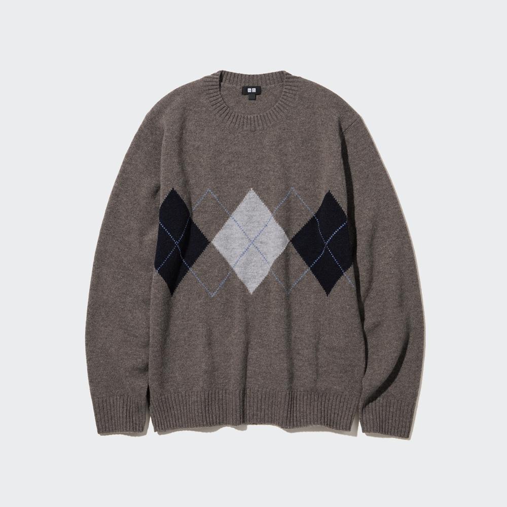 

UNIQLO Premium Rams Шерсть с круглым вырезом и длинными рукавами Аргайл