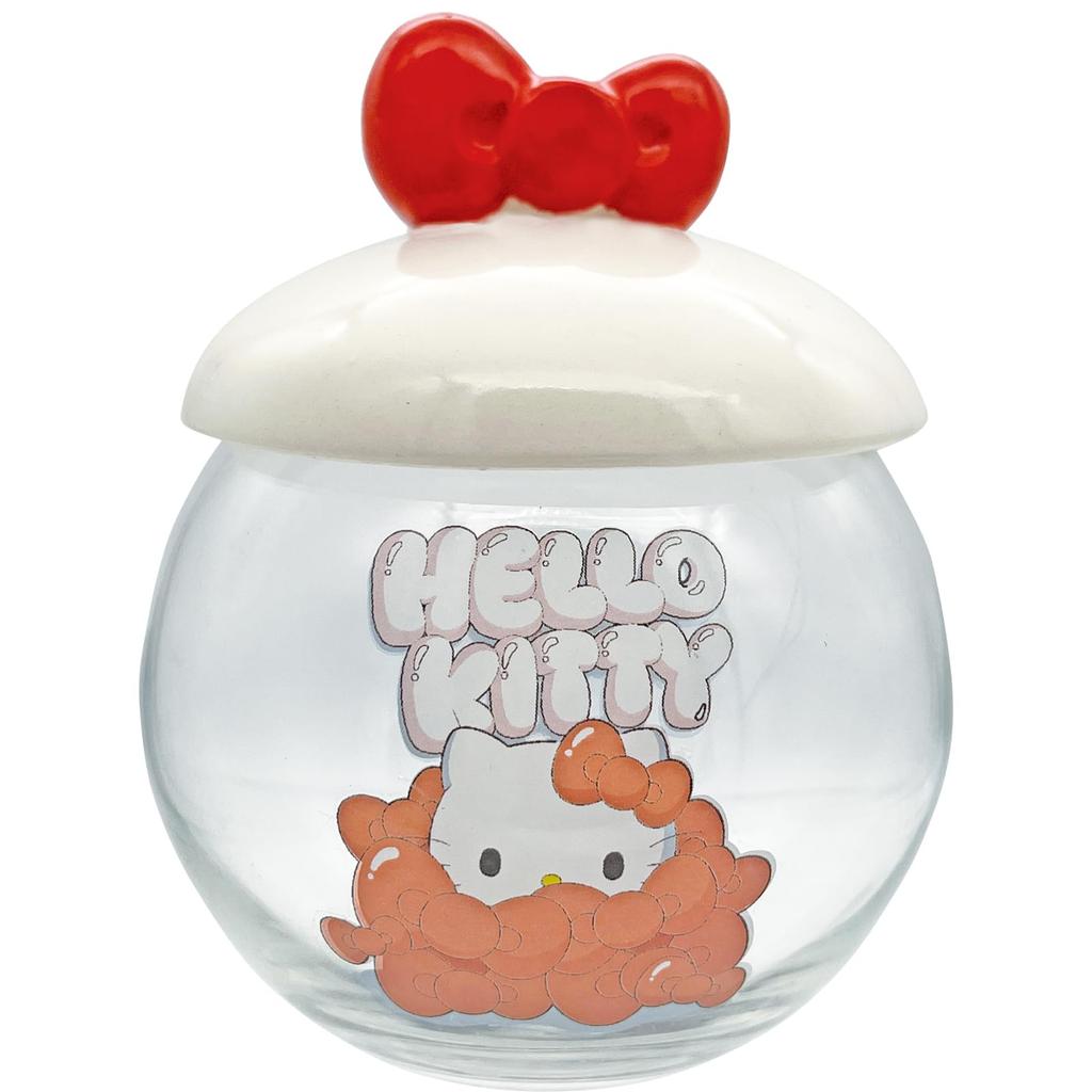 Sanrio Edgy Candy Glass Canister with 10 x 11 320 SAN4797 "Hello Kitty" Pot, Ribbon, White, Approx. cm, ml,