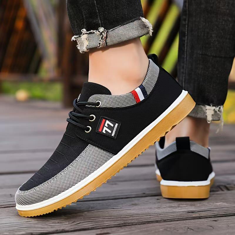 2025 Men's Breathable Canvas Lace-up Casual Shoes for Middle-aged and Elderly