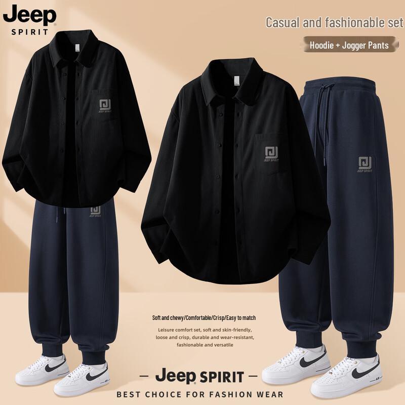 JEEP SPIRIT Men's 2025 Autumn Sporty Shirt & Jogger Set