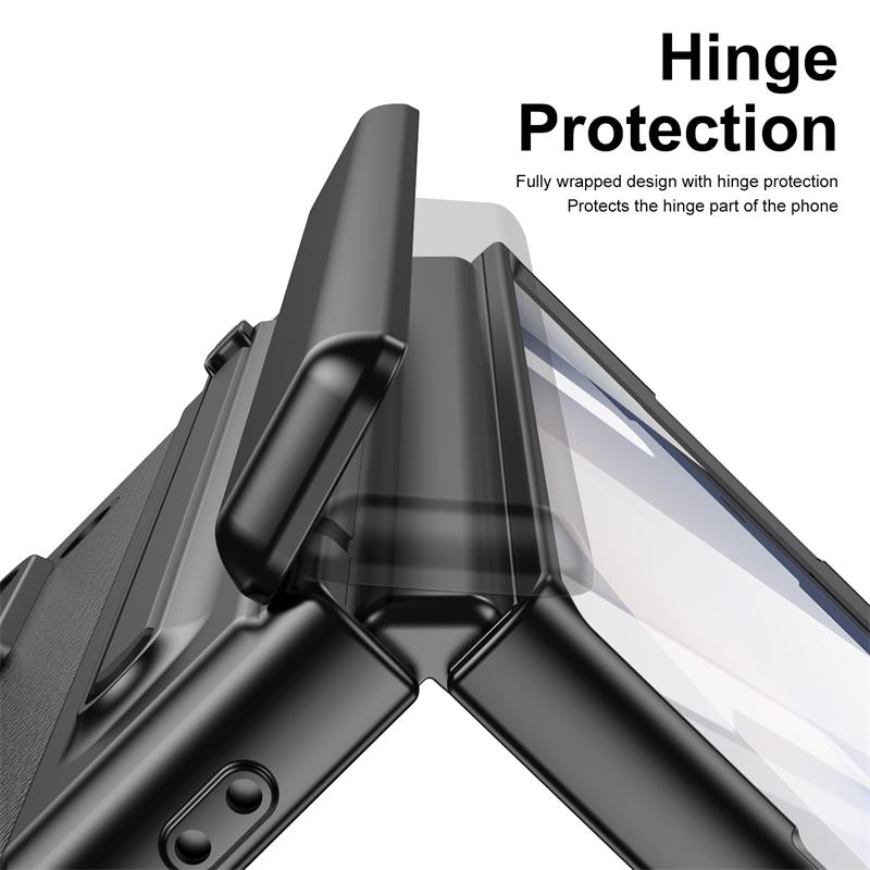 Luxury Leather Hinge Phone Case for Samsung Galaxy Z Fold 7 6 5 4 3 Screen Glass S Pen Slot Shockproof Cover for Galaxy Z Fold 6