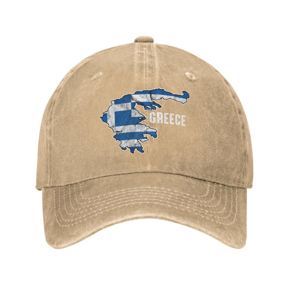 Greece Map Sun Baseball Cap Street Style Unisex Unisex Washed Trucker Hat Breathable Custom DIY Running Hippie Snapback Cap