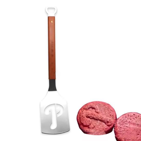 Grilovací obracečka s dřevěnou rukojetí Nerezová obracečka na hamburgerové placičky Profesionální dutá obracečka snižující zbytky tuku na placičky slaninu