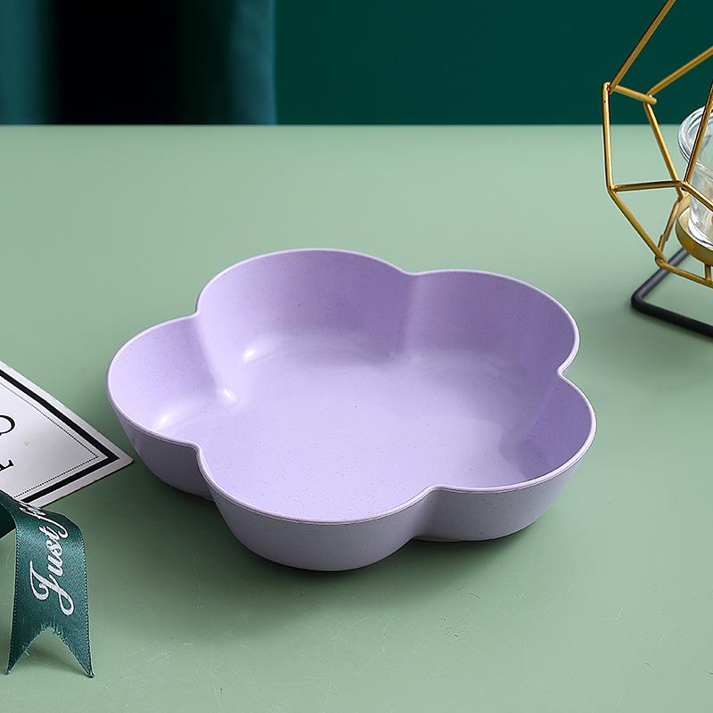 Colorful Petal Fruit Dish - Cute Wheat Straw Flower Plate for Snacks and Bones