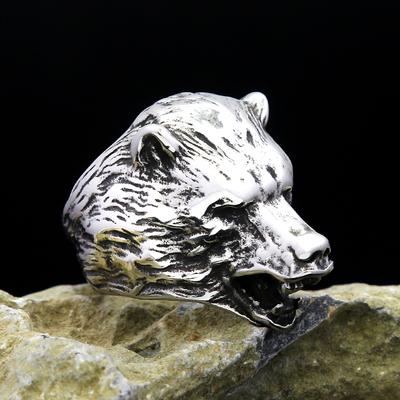 Punk Nordischer Bärenkopf Ring Für Männer Frauen Edelstahl Wikinger Amulett Ring Einzigartiger Tier Schmuck Geschenke Dropshipping