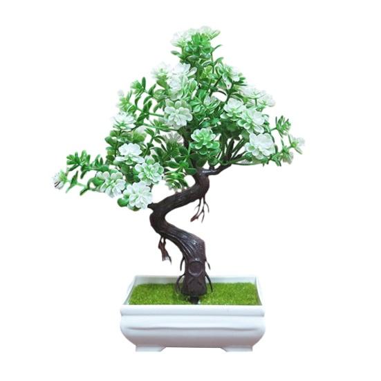 Artificial Bonsai Tree Indoor Small Fake Plants with Resin Pot for Home Office Desk Shelf Bathroom Bedroom Living Room Decoration