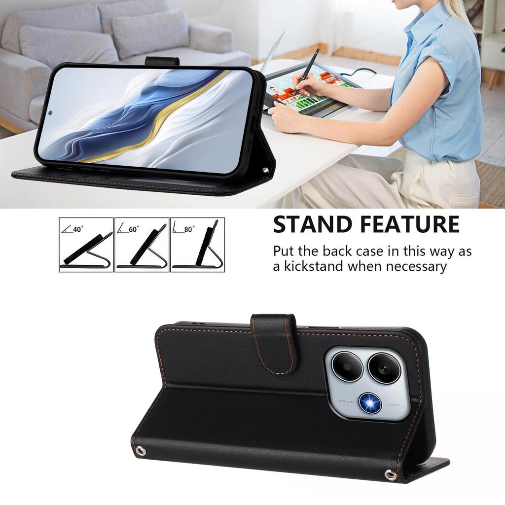 For Xiaomi Redmi Note 14 5G (China)/Xiaomi Poco M7 Pro 5G/Xiaomi Redmi Note 14 5G Leather Case Wallet Stand Phone Cover with Wrist Strap