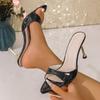 Glamorous Crocodile Texture High Heel Sandals - Chic Slip-On Stilettos with Pointy Peep Toe for Fashion-Forward Parties Banquets
