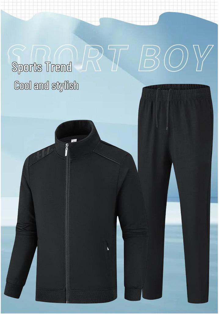 Men's Plus Size Cotton Stand Collar Cardigan Sportswear Set for Running - Autumn/Winter Edition.