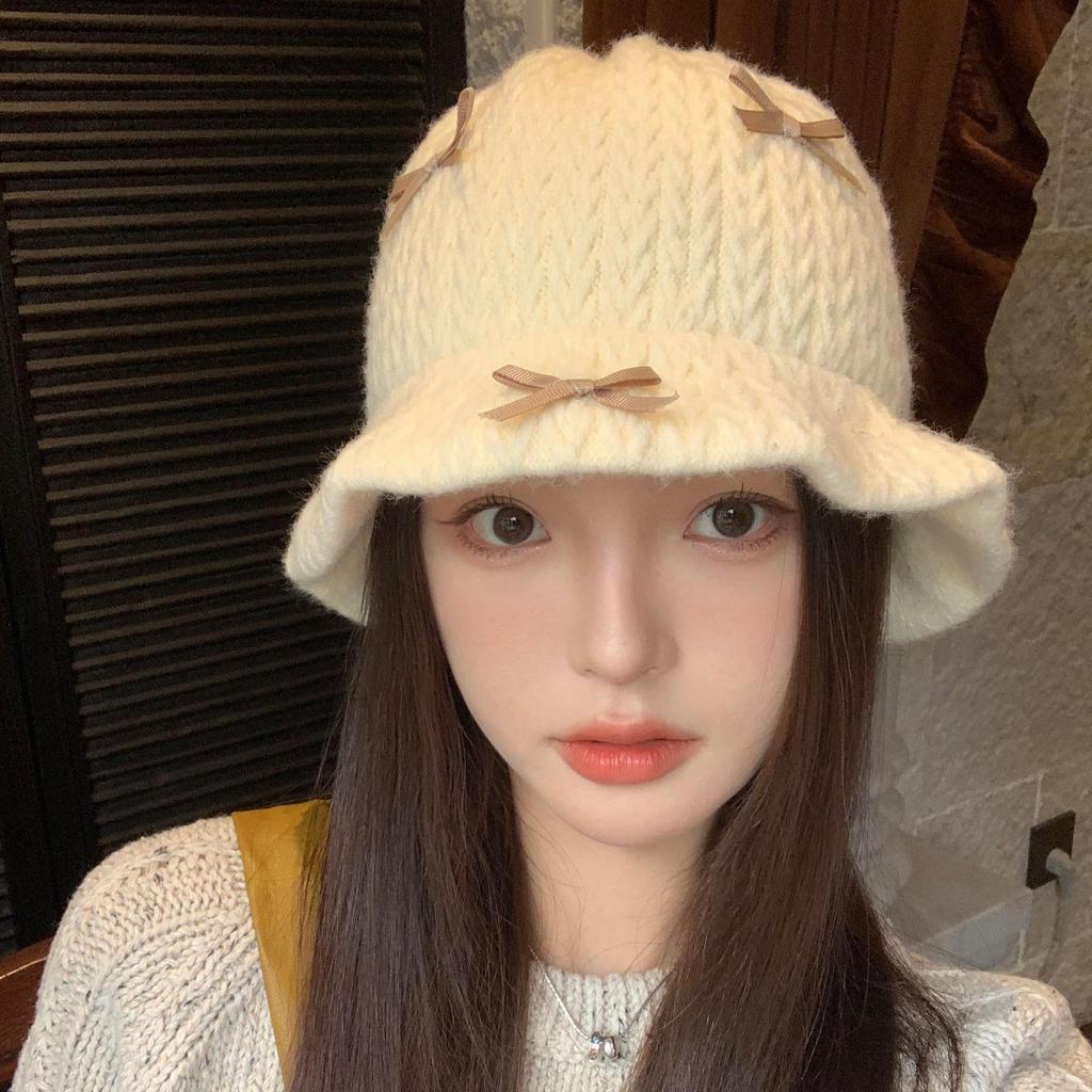 Women's Bow Knit Fisherman Hat - Sweet, Versatile, Casual Spring/Autumn Bucket Hat