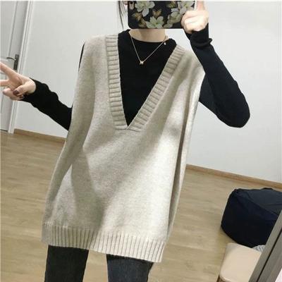 Herbst Frühling Damenweste Gestrickt Ärmellos V-Ausschnitt Pullover Lässig Locker Einfarbig Pulloverwesten