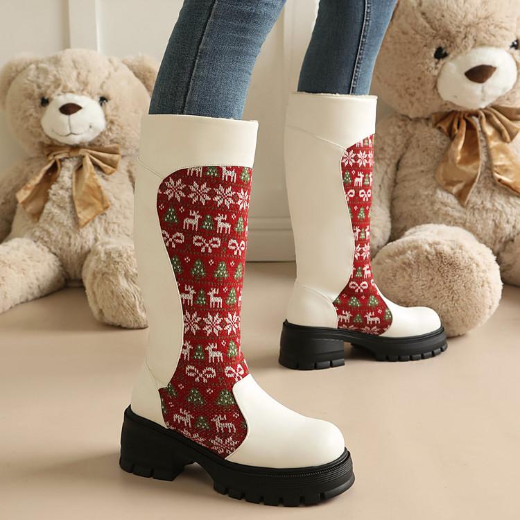 Autumn and winter thick heel low heel high boots embroidery large size round pointed retro belt buckle Martin boots