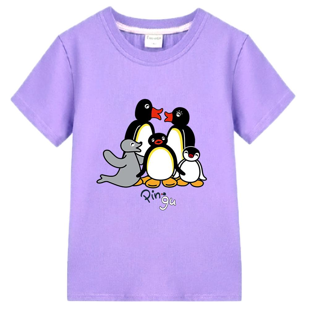 Pingu Summer 100% Cotton T-shirt Kawaii Boys Cartoon Print Girls Kids O-neck Clothing Sports Fashion Tops Manga Short Sleeves