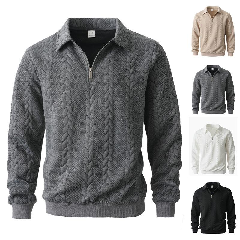 European and American jacquard autumn and winter lapel pullover semi-open zipper sweater casual sports men's knitting