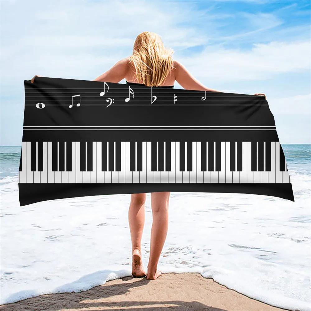 Melodic Piano Bath Towel - Musical Notes Design, Soft Absorbent, Perfect for Music Lovers, Adds Harmony To Your Beach Days