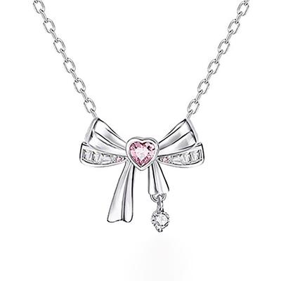 Love Bow Necklace Women's Light Luxury Niche Ins Design Pink Sweetheart Neck Chain Zircon Clavicle Chain Stainless Steel