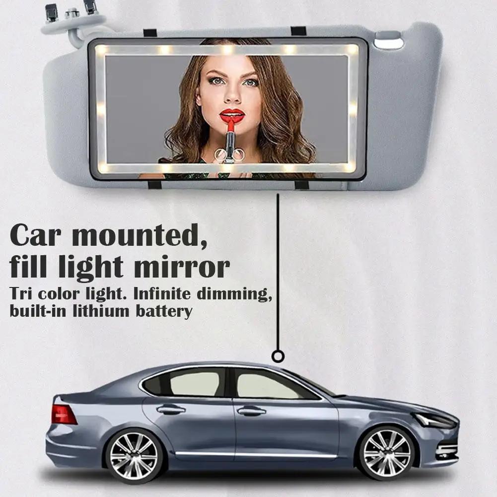 Car Sun Visor Vanity Mirror Cosmetic Mirror Rechargeable 3 Modes Makeup Mirror With Visor 60 Dimmable Clip-on Leds Light