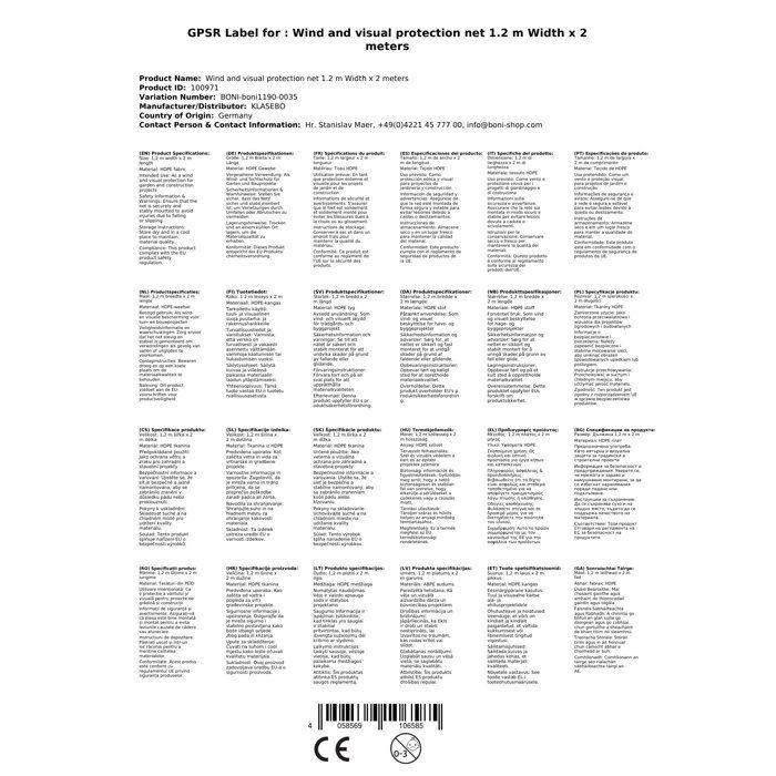 Filet Brise Vue Vert 1,2m x 2m - Brise Vent Jardin & Balcon