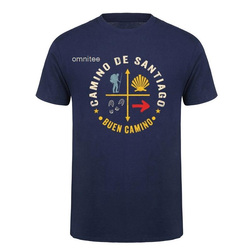 Buen Camino De Santiago St James Way Pilgrim Hiking Spain Tshirt Oneck Cotton Short Sleeve T Shirts Tops Hj116