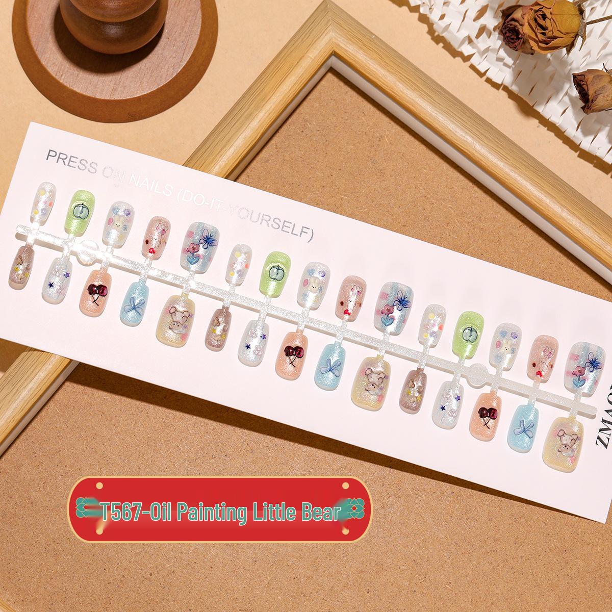 

3D Стерео Рельеф Наклейки для Ногтей Бабочка и Кошачий Глаз Вишня - Дизайн Масляной Живописи Маленький Медведь Whole Stripe XS/S/M